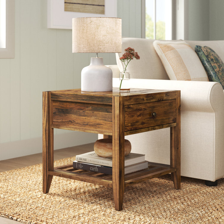 Sand & Stable Athena 24'' Tall Solid Wood End Table with Storage